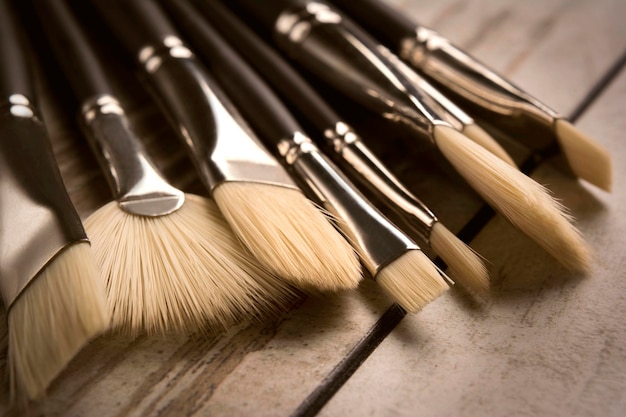 Close-up of a set of paint brushes