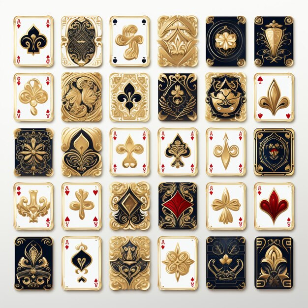 a close up of a set of playing cards with gold designs generative ai