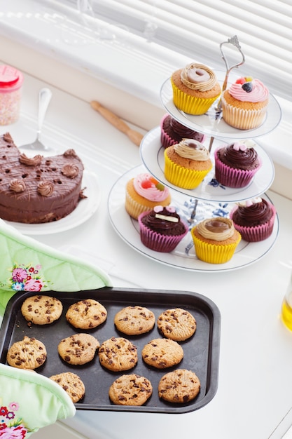 Photo close-up of several appetizing pastries