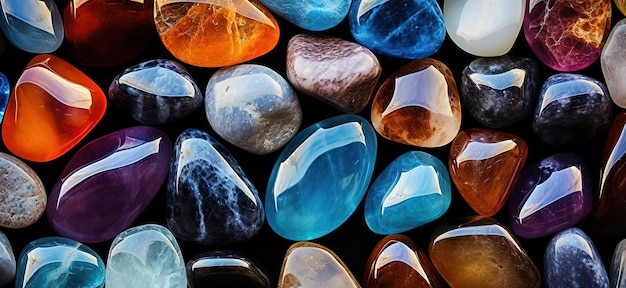 a close up of several colorful stones