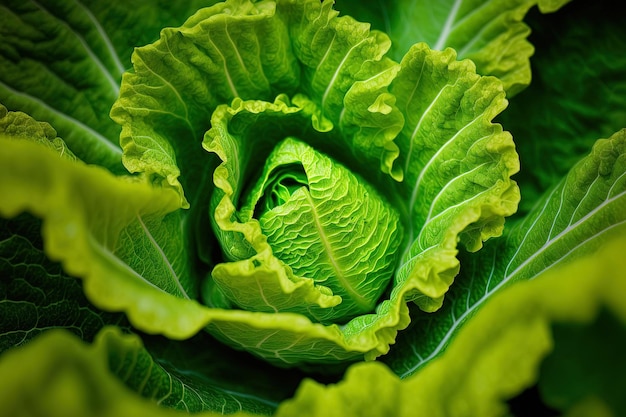 A close up of several vibrant green lettuce leaves