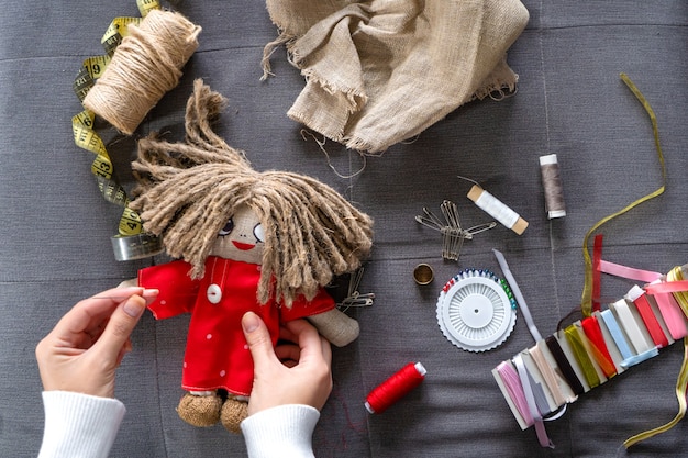 Photo close up sewing doll