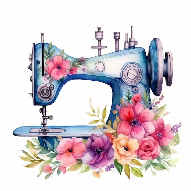 a close up of a sewing machine with flowers on it generative ai