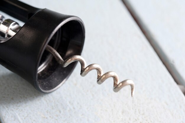 Close up on the sharp metal spiral on a corkscrew