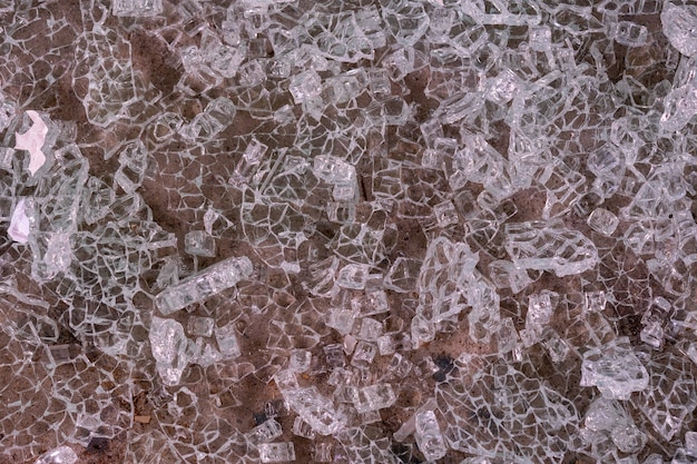 A close up of Shattered glass on the floor