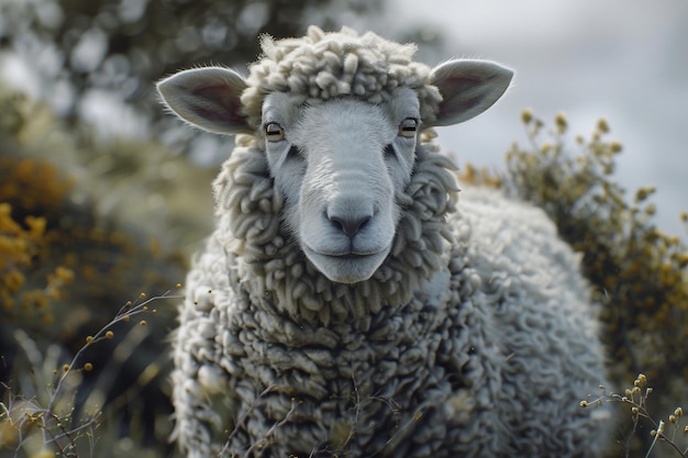 A close up of a sheep in a field