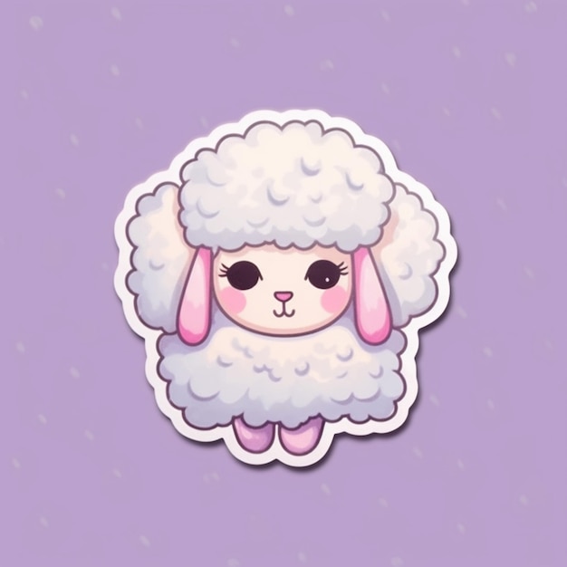 a close up of a sheep sticker on a purple background generative ai