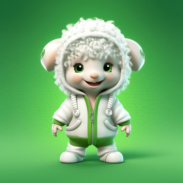 Photo a close up of a sheep wearing a white coat and green pants generative ai