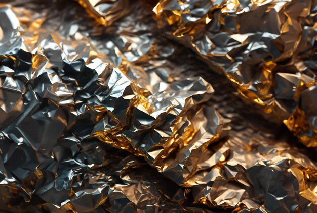 Photo a close up of a sheet of aluminum foil with a yellow background.