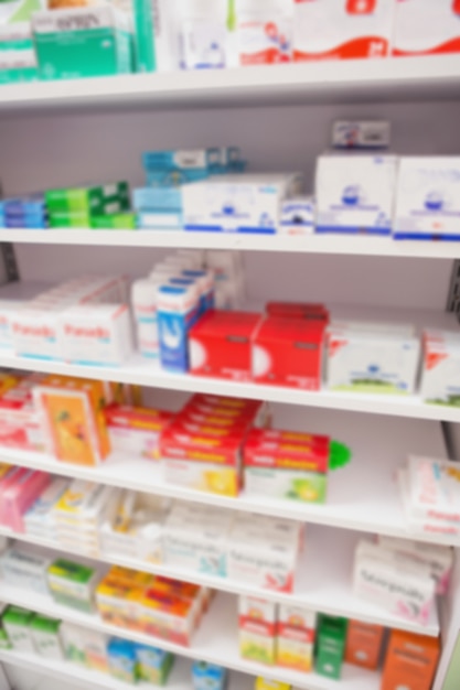 Close up of shelves of drugs