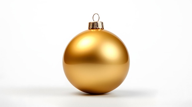 a close up of a shiny gold christmas ornament on a white surface Generative AI