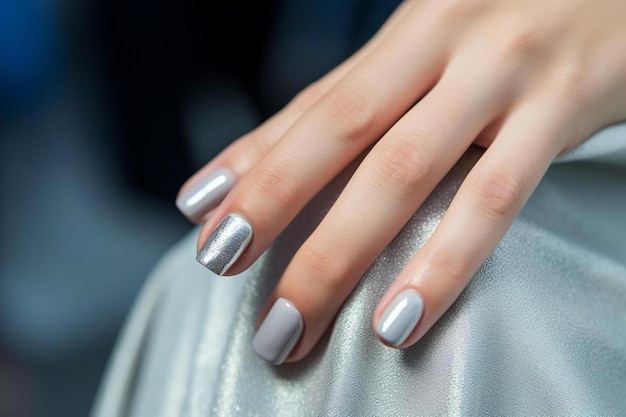 close up at shiny silver nails