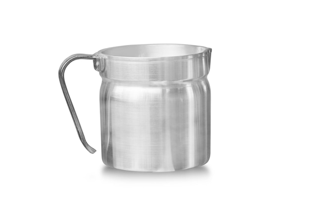 Close up shiny stainless steel metal cup isolated