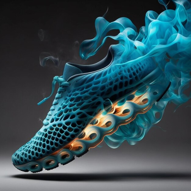 Photo a close up of a shoe with a blue flame on it generative ai