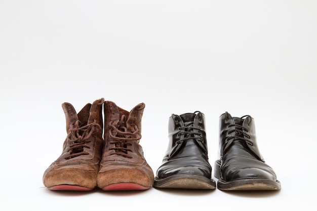 close-up of shoes against white background