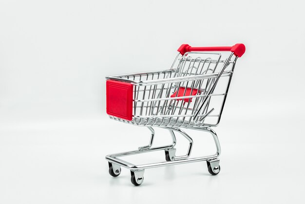 close up of shopping cart isolated on white background