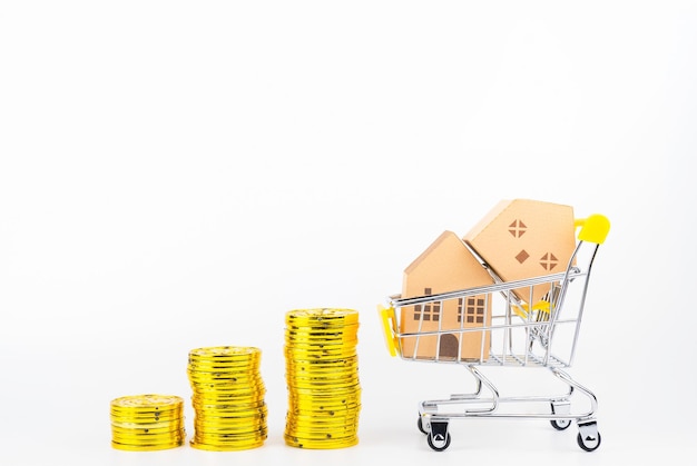 Close-up of shopping cart on white background