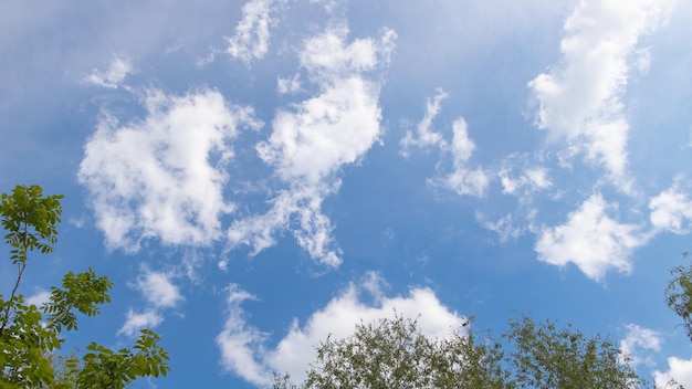 Close up shot of a beautiful blue sky with a few clouds