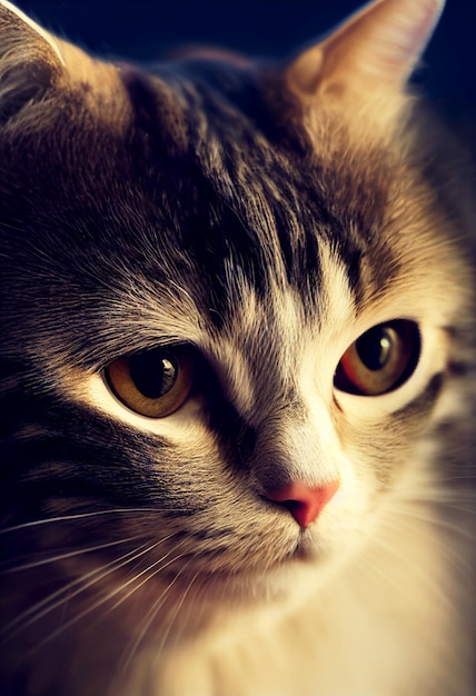 Close up shot of beautiful cute cat portrait 3d illustrated