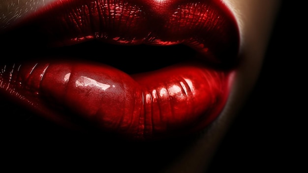 赤い口紅と美しい女性の唇のクローズ アップ ショット生成 AI