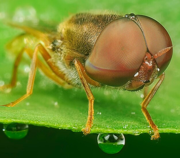 Крупный план большой головы мухи Pipunculidae