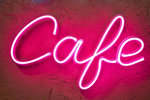 Photo close up shot of cafe neon sign
