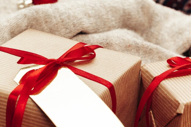 Close up shot of a christmas decor details on wooden board