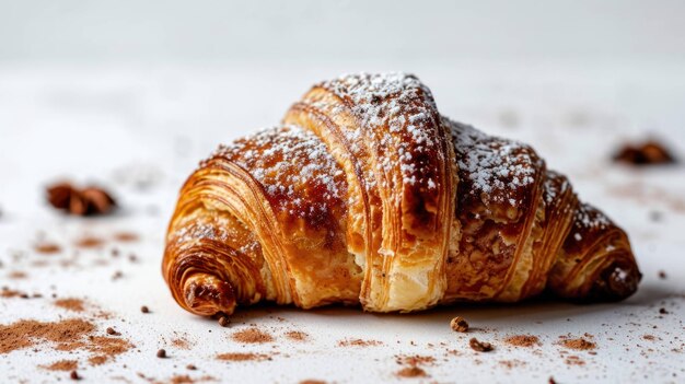 close up shot Cinnamon Sugar Croissant against a white backdrop