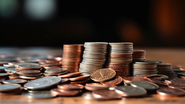 A close up shot of coins being saved to repay a loan