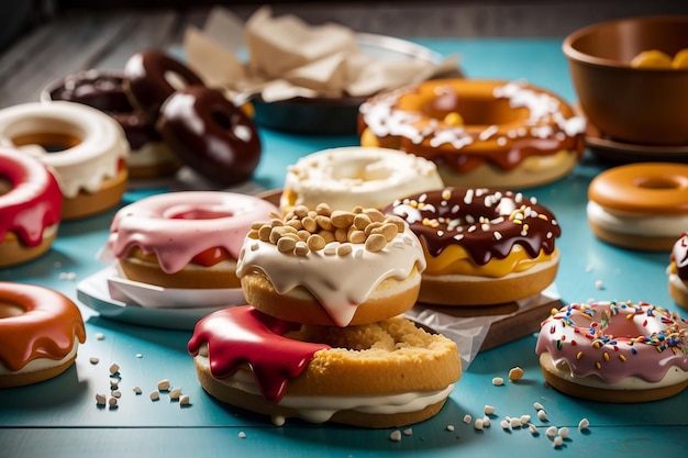 Close up shot of delicious donuts