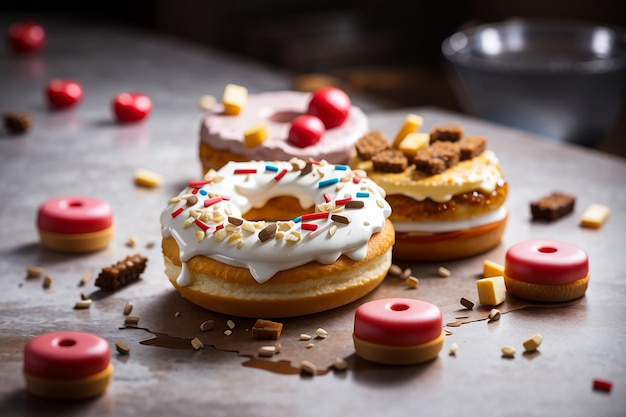 Close up shot of delicious donuts