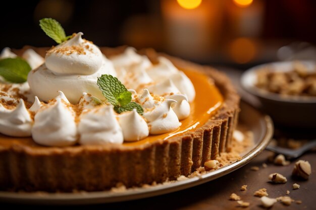 close up shot a delicious pumpkin pie