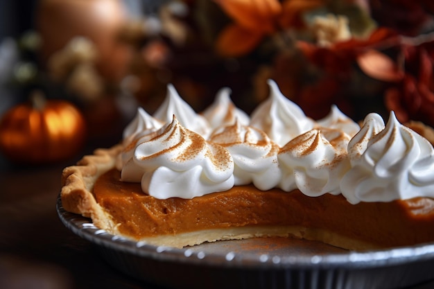 close up shot a delicious pumpkin pie