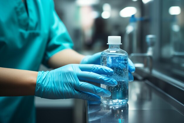 Close up shot Doctors hands receive thorough sanitation through alcohol gel disinfection