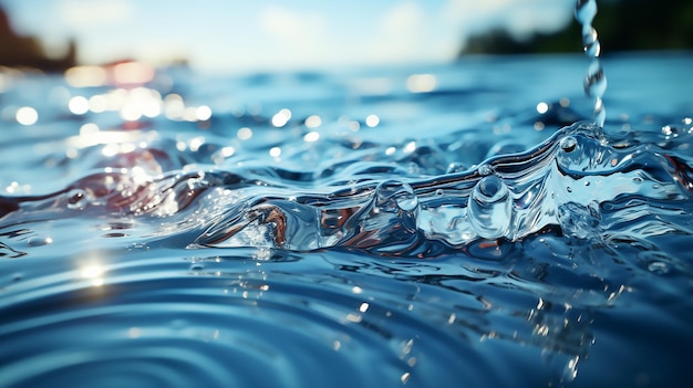 A close up shot of a droplet of water splashing into a pool