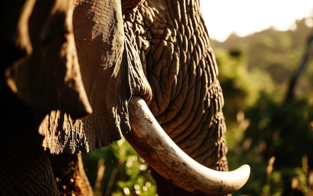 Close up shot of an elephants tusks