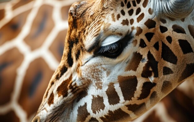 Close up shot of a giraffes spotted skin pattern