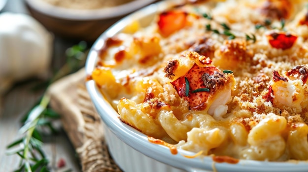 Close up shot of Gourmet Lobster Mac and Cheese