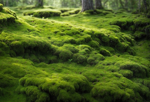 Close up shot green moss on the rocks