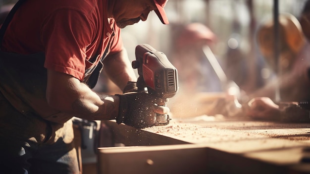 A close up shot of a handyman in action focused on a task