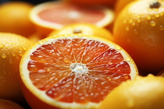 Foto uno scatto ravvicinato mette in risalto la bontà delle arance e dei pompelmi affettati