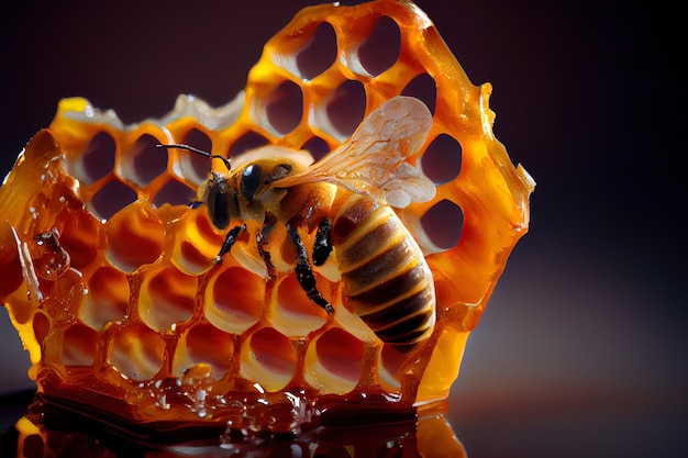 Close up shot of a honeycomb background texture Generative Ai