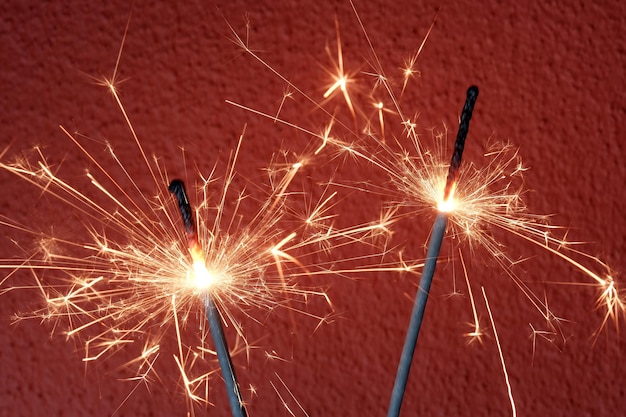 Close up shot of ignites handheld firework