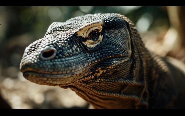 close up Shot of a Komodo dragon eyes gleaming