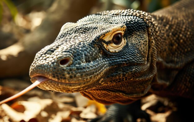 close up Shot of a Komodo dragon forked tongue