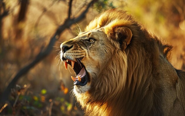 Close Up Shot of Male Lion Emitting a Powerful Roar in the Wilderness