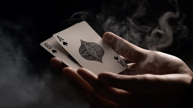 Close up shot of a man's hand holding a deck of playing cardsgenerative ai