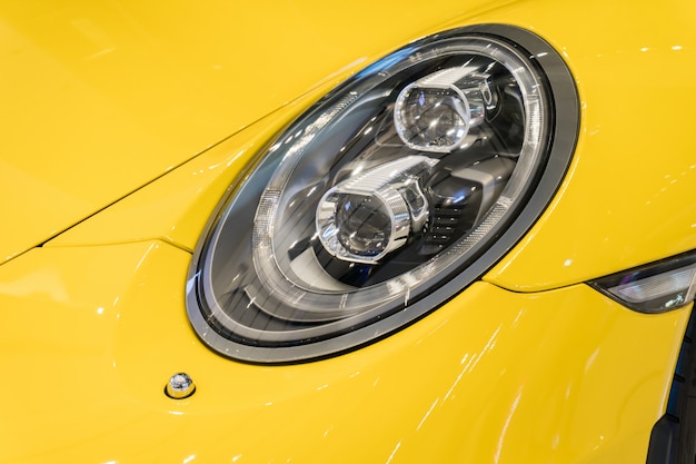 Close up shot of a modern car headlight