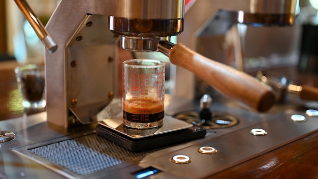 Close - up shot of Modern coffee machines in the cafe.