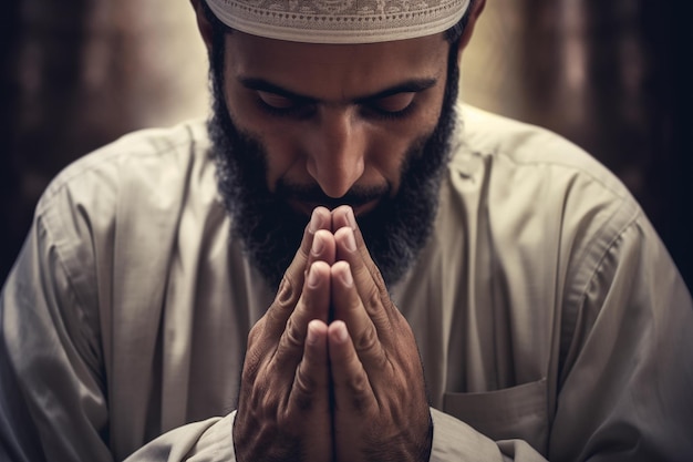 Close up shot of Muslim man prayingxA